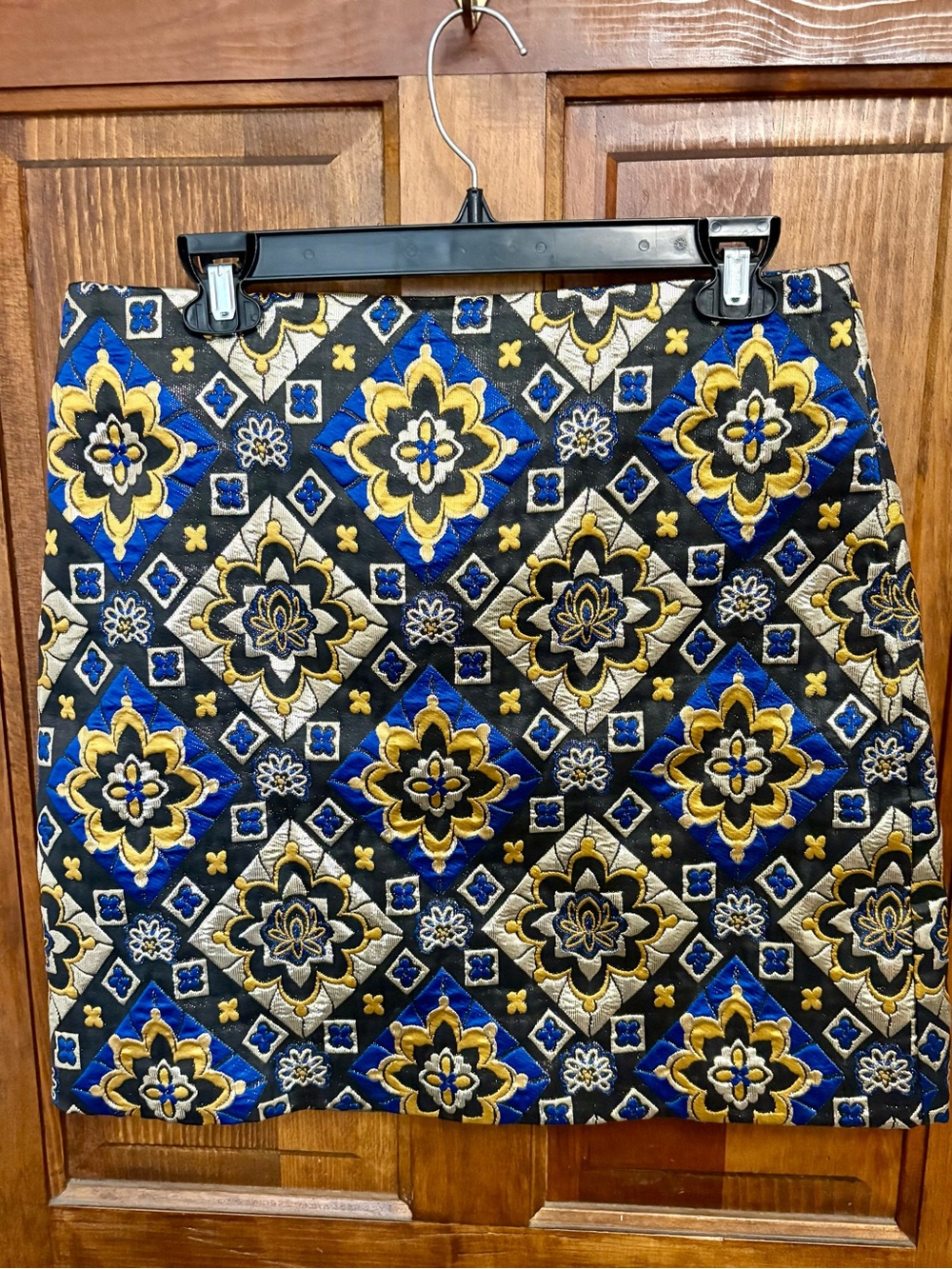 LOFT Quilted Tile-Print Mini Skirt in Blue and Gold
